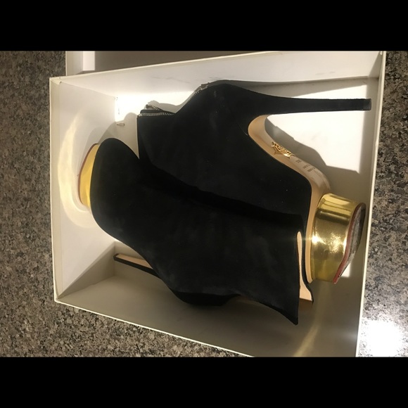 CHARLOTTE OLYMPIA Lucinda Black Suede Gold pltform - Picture 6 of 6